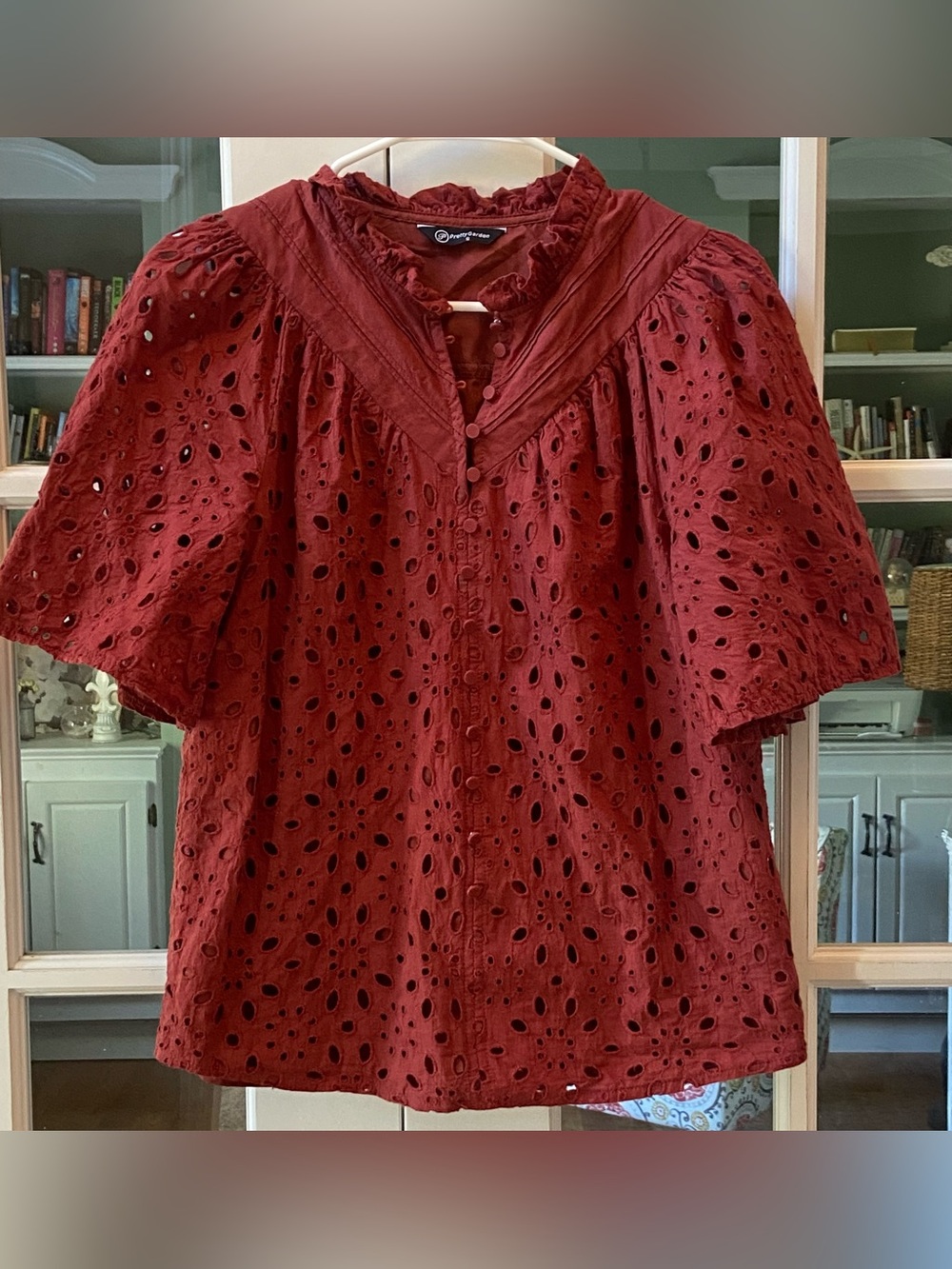 PrettyGarden Mocha Eyelet Blouse Size Small